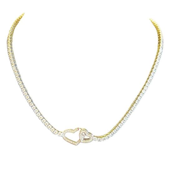 Vintage Women's Sterling Silver Cubic Zirconia Heart Line Necklace - Rare Find! - Picture 2 of 13